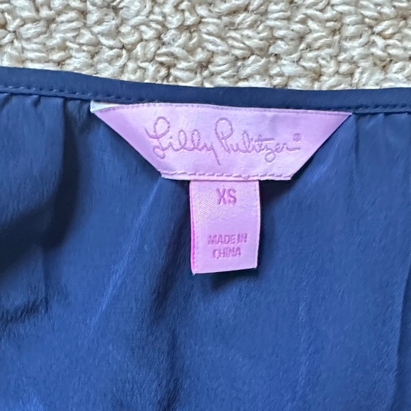 Lilly Pulitzer 100% Silk Navy Blue Cold Shoulder Mini Dress XS Adjustable Straps - Picture 2 of 5